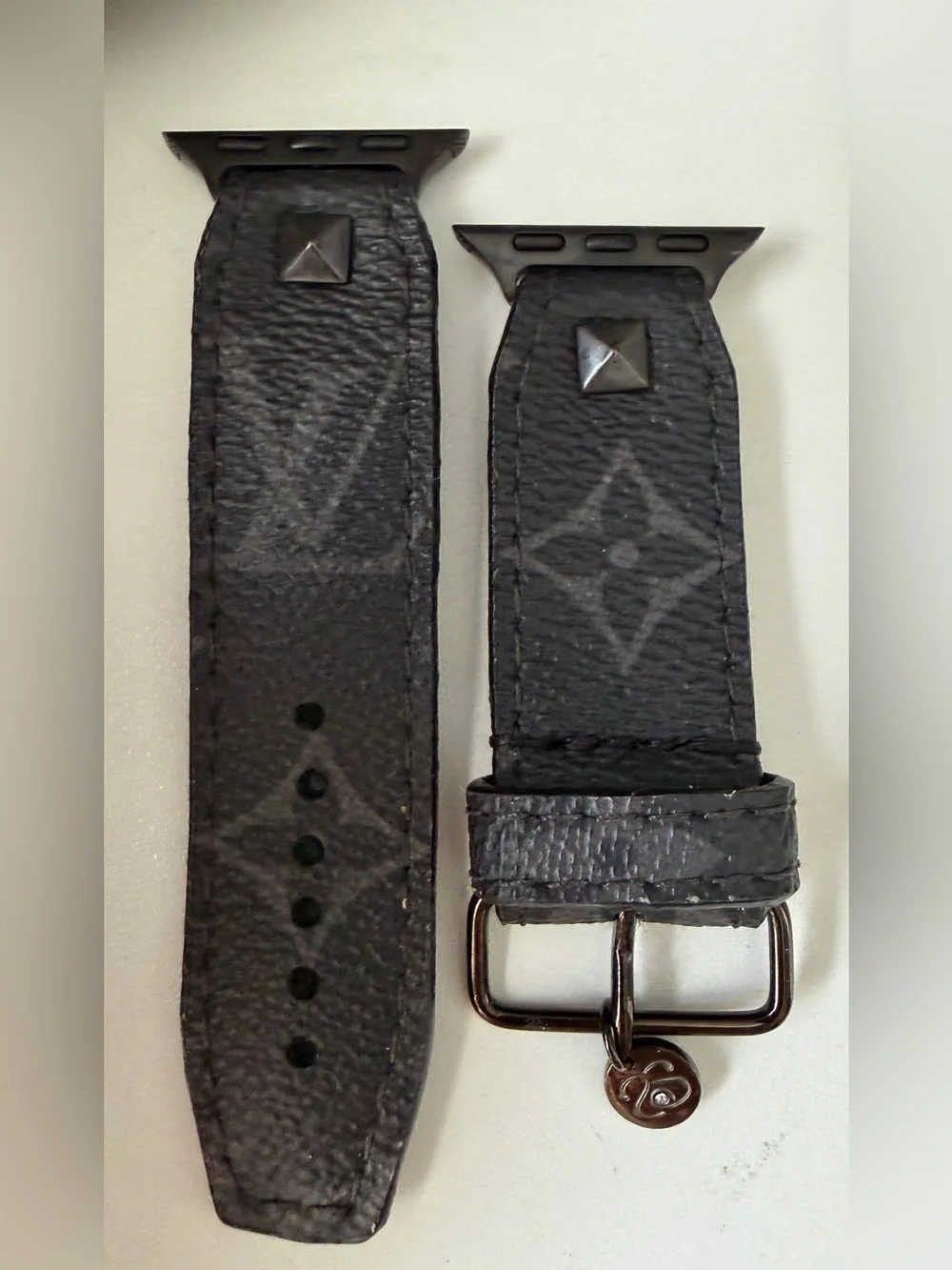 Upcycled Black LV Eclipse Skinny Spark*l band for Apple Watch, size 2